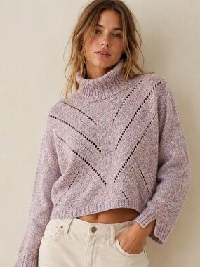 LINE the Label Uma Stitch Marled Knit Mock Neck Sweater